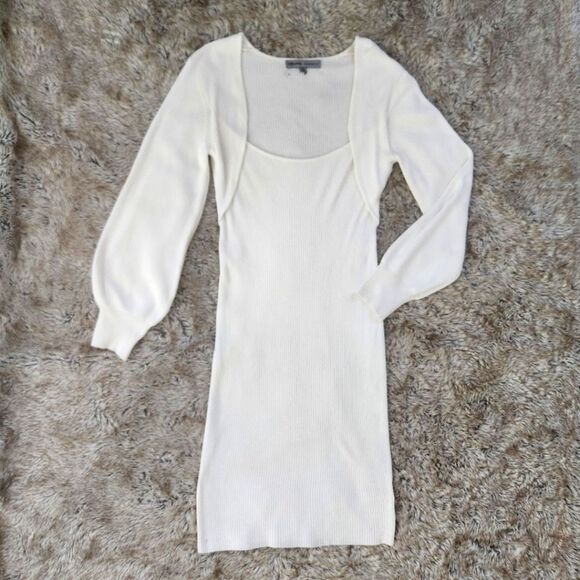 Absolutely Famous Attached Balloon Sleeve Shrug Ribbed Midi Dress Size Medium - Picture 1 of 12